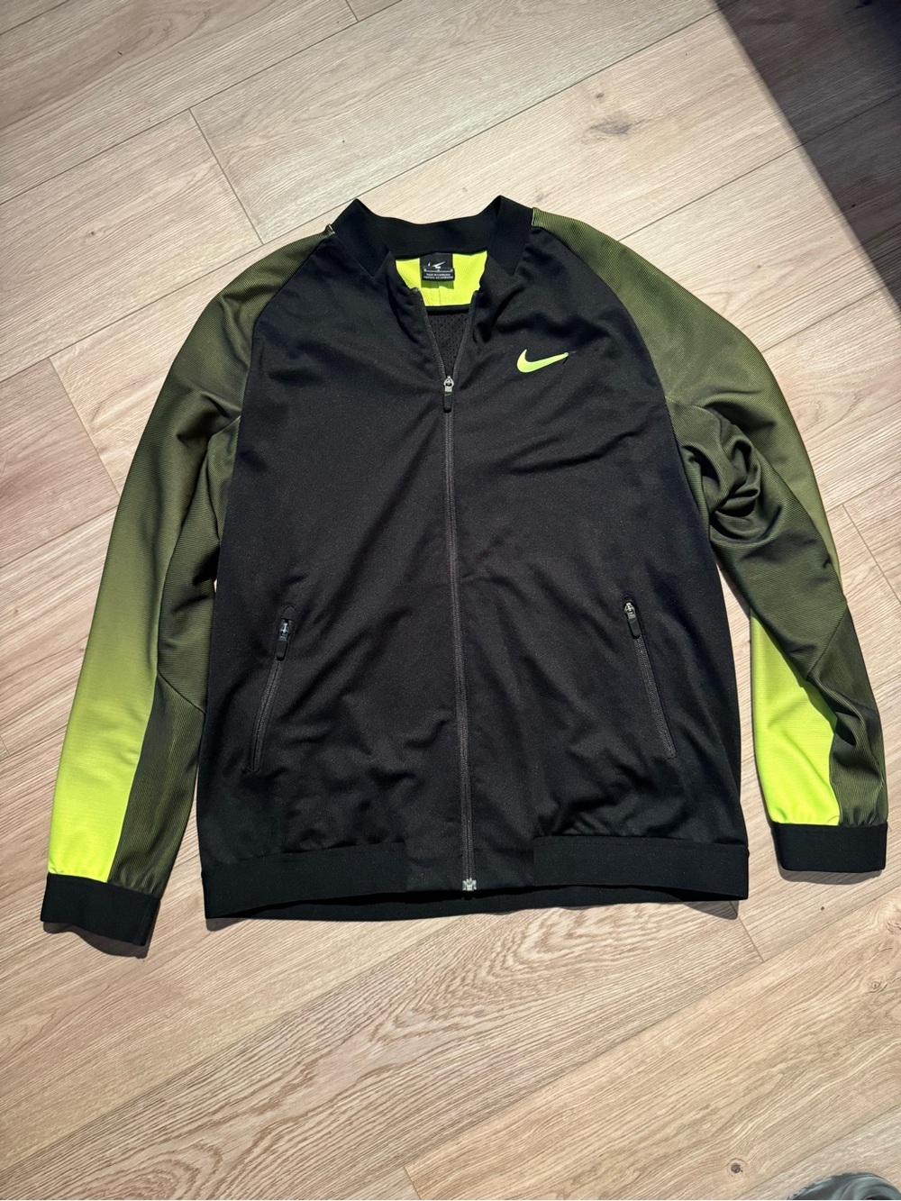Nike Black & Olive Green Gradient Bomber Jacket with Neon Accent
